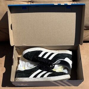 adidas Gazelle Mens Black White Suede Sneakers